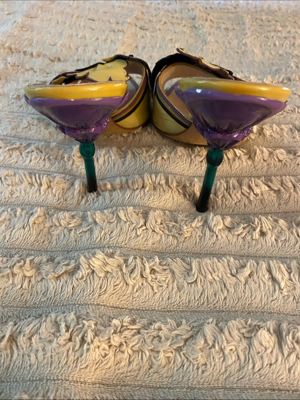 Pre-Loved Exquisite Prada Purple and Green Flower Heels - Make An Best Offer